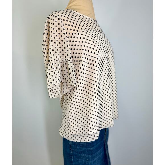Vintage J crew off white and black dot women's woven short sleeve blouse - Picture 3 of 6